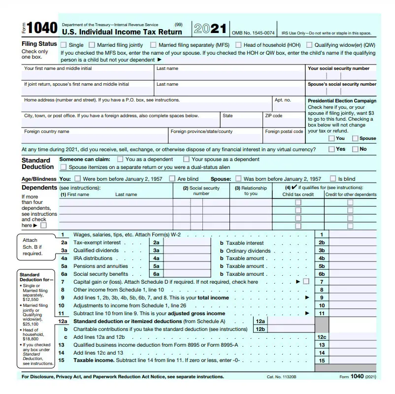 IRS Form 1040 2022 Front - How To File a Tax Return