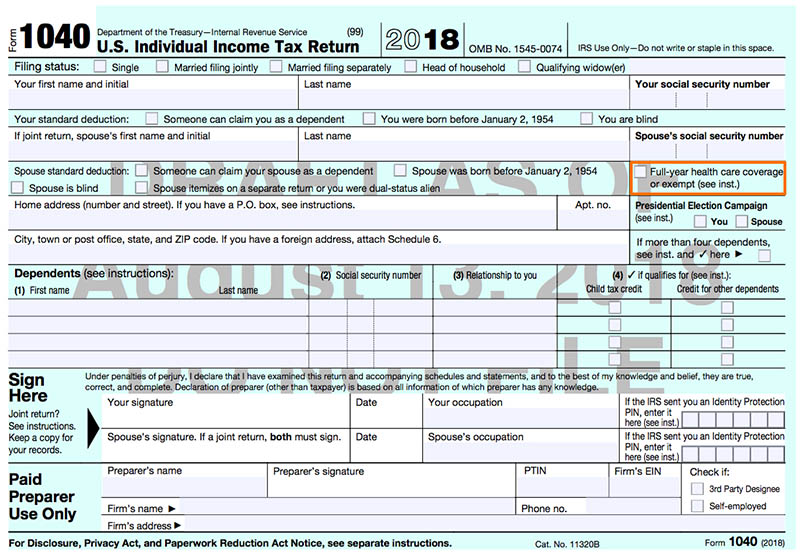 irs draft form 1040 health care question tax
