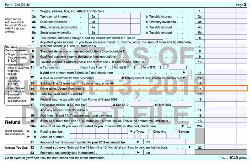 irs draft form 1040 health care tax schedule 4