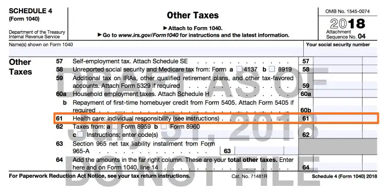 irs draft schedule 4 form 1040 health care coverage tax
