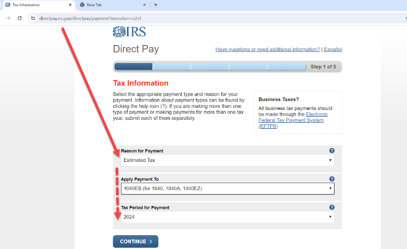 Step 1 estimated taxes